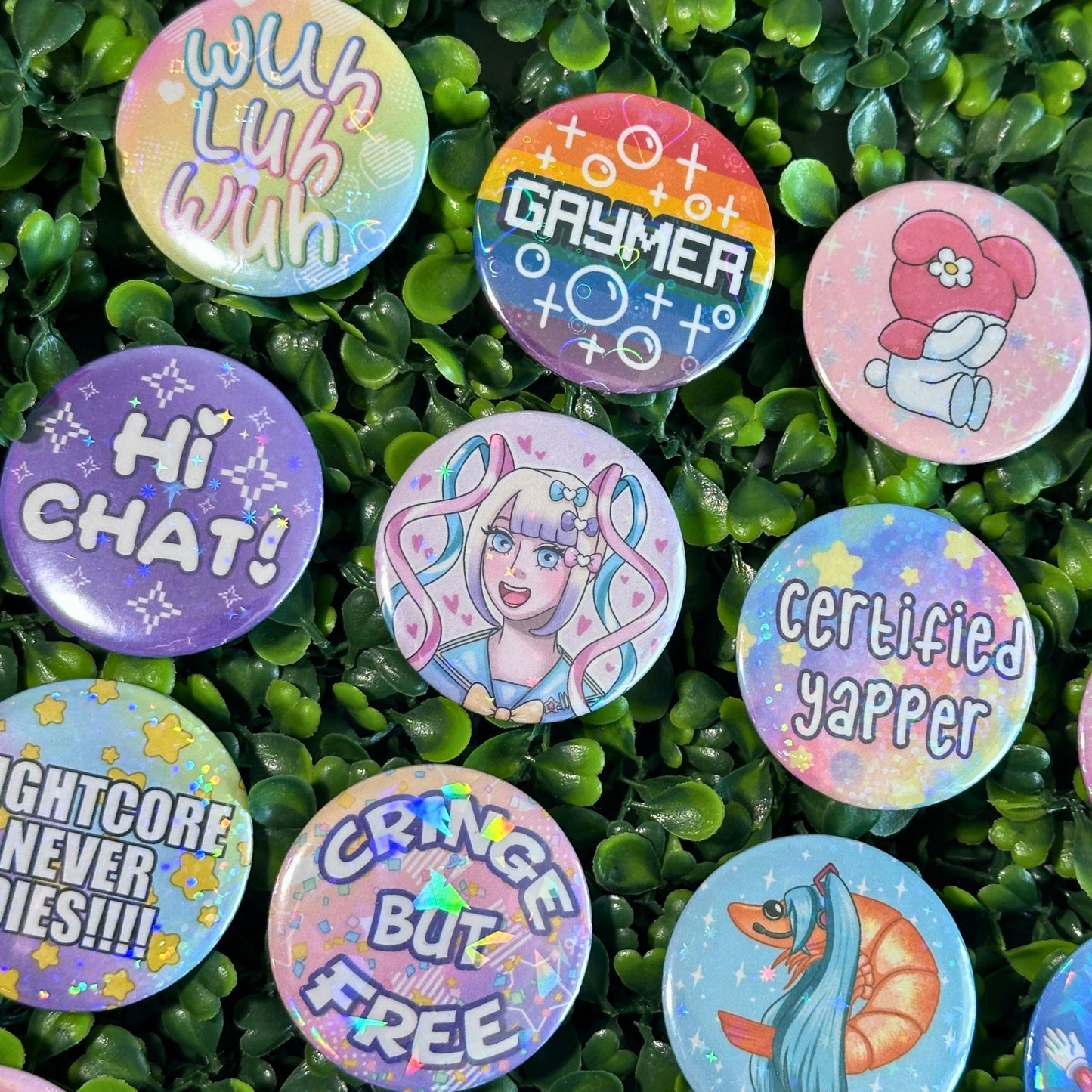 Pick & Mix pinback buttons - Holographic Finish
