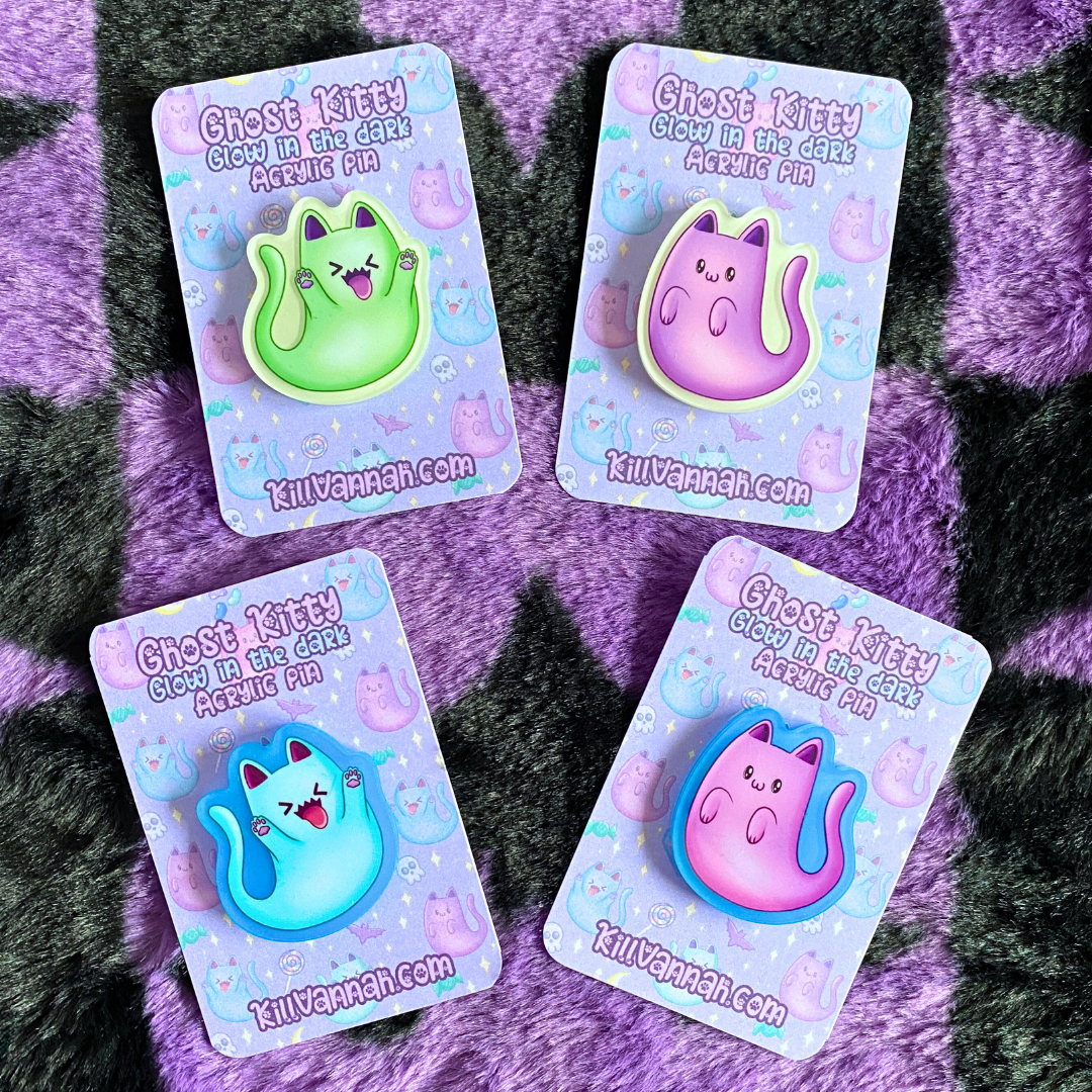 Ghost Kitty - Glow in the Dark Acrylic Pin