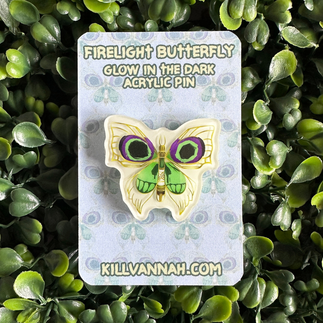 Firelight Butterfly  - Glow in the Dark Acrylic Pin - Arcane Jinx inspired