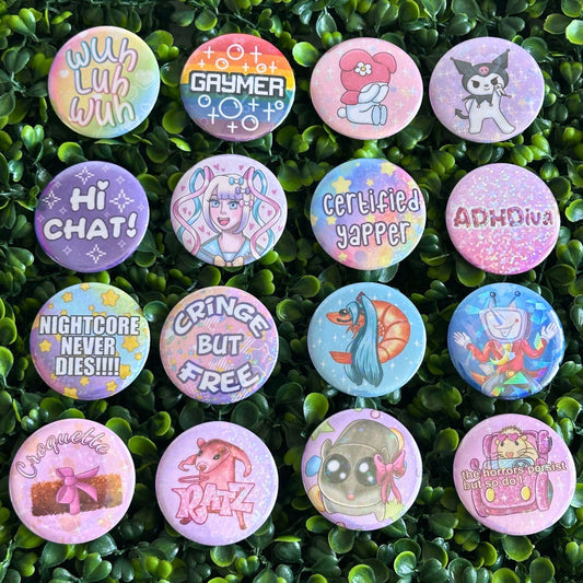 Pick & Mix pinback buttons - Holographic Finish