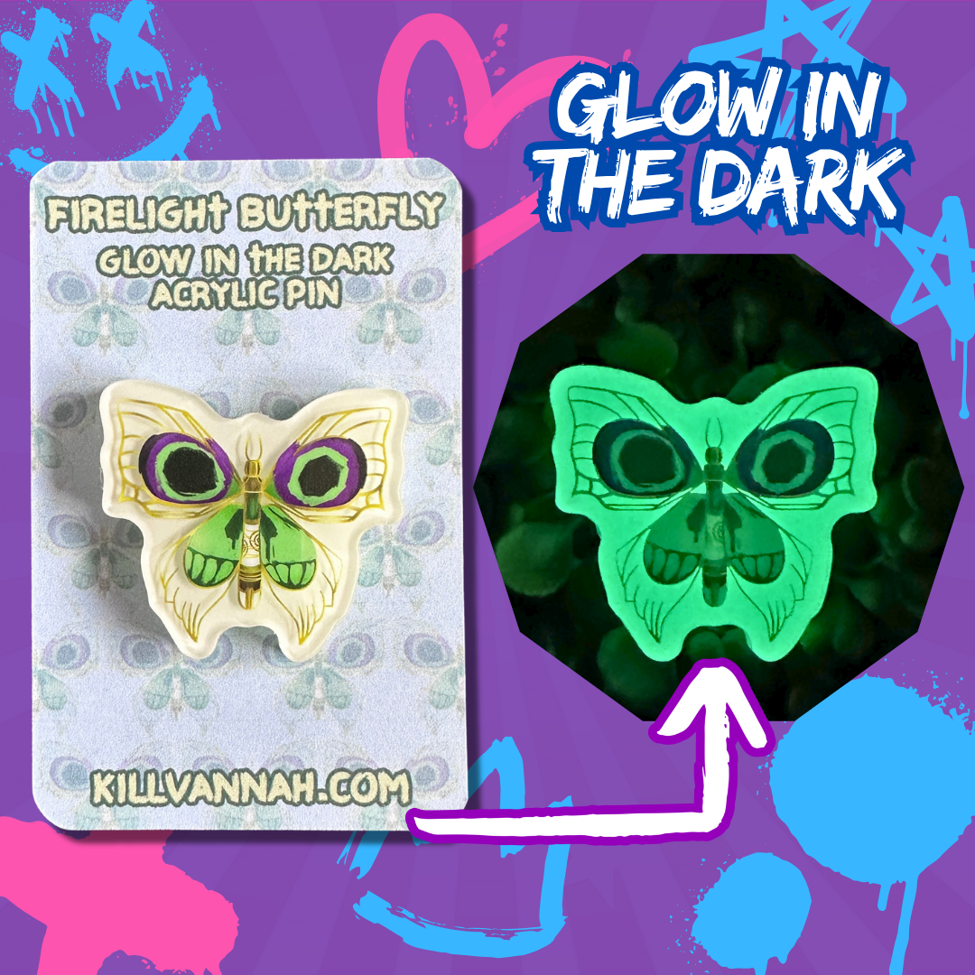 Firelight Butterfly  - Glow in the Dark Acrylic Pin - Arcane Jinx inspired