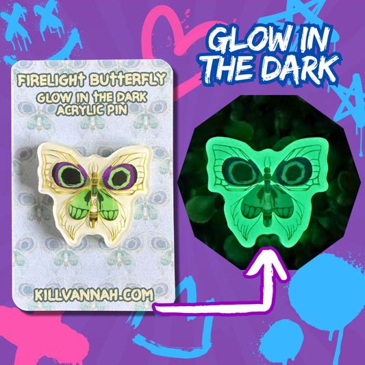 Firelight Butterfly  - Glow in the Dark Acrylic Pin - Arcane Jinx inspired