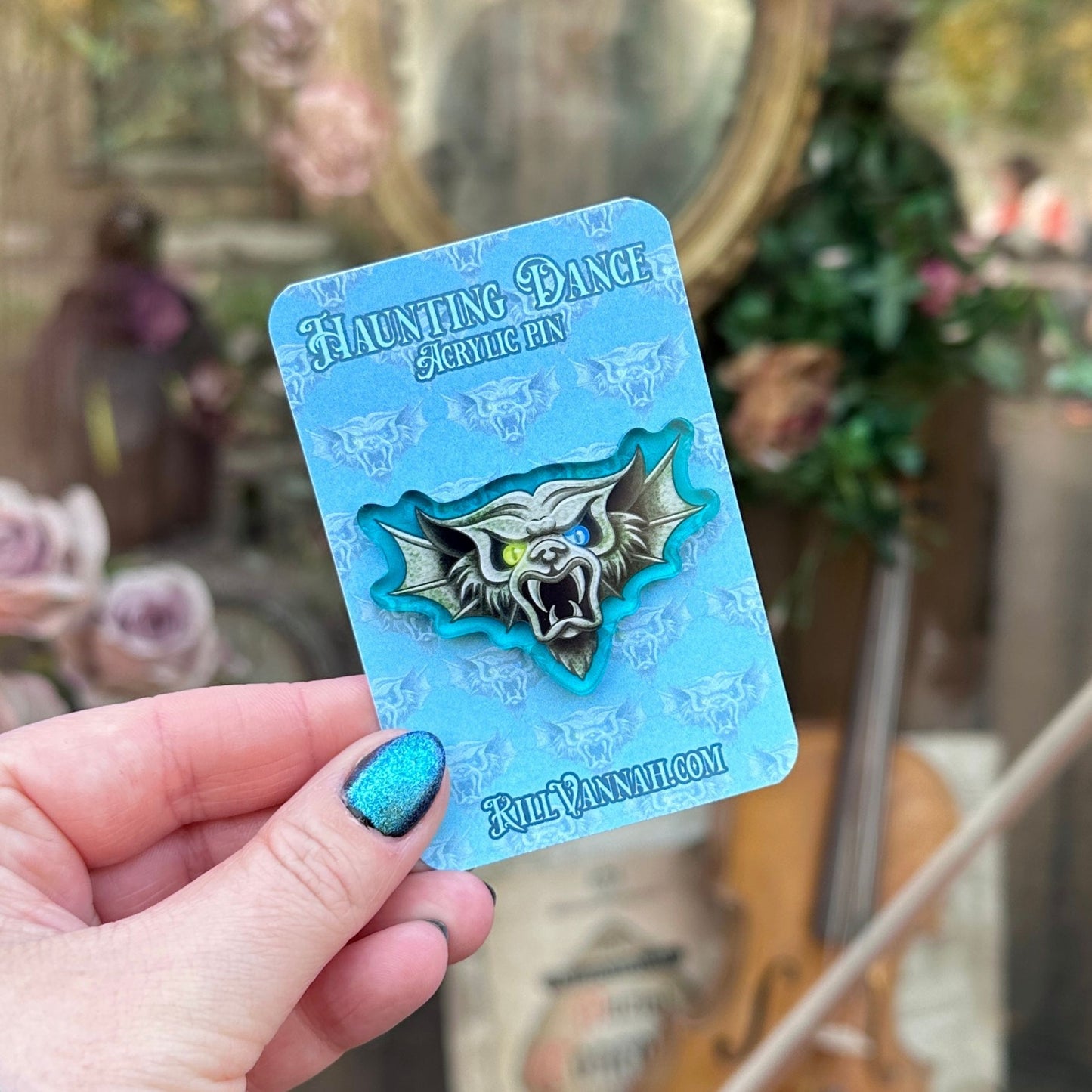 Haunting Dance - Clear Teal Acrylic Pin - Inspired by Danse Macabre