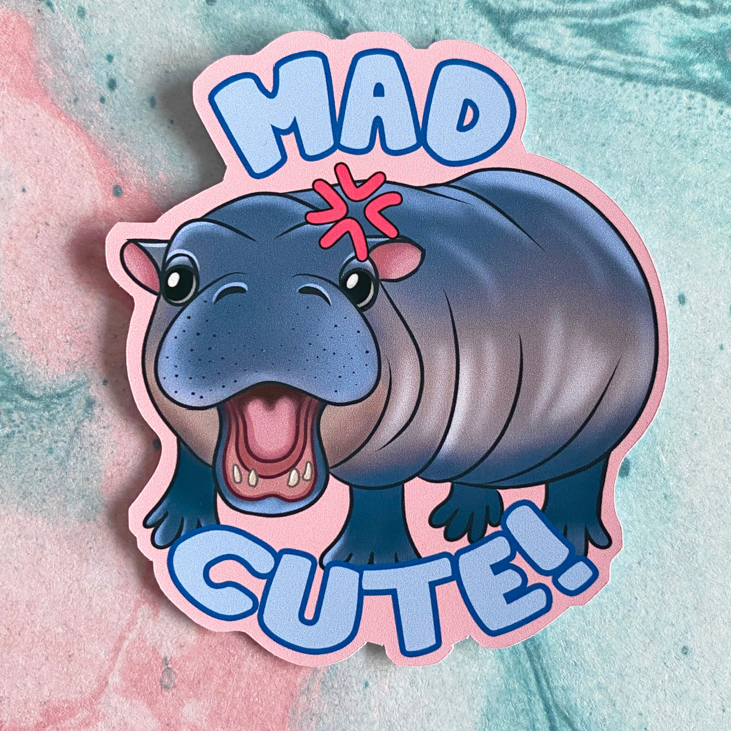 Mad Cute - meme sticker - Moo Deng inspired - Matt or Holographic