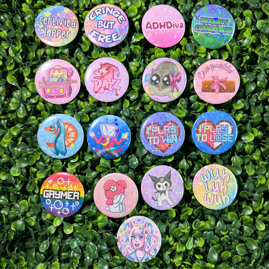 Pick & Mix pinback buttons - Holographic Finish