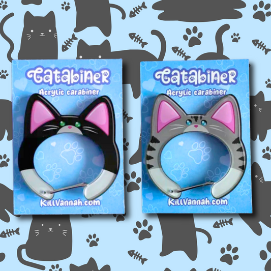 Catabiner - Cute Cat Acrylic Carabiner - Great gift for cat lovers - Tuxedo or Gray Tabby