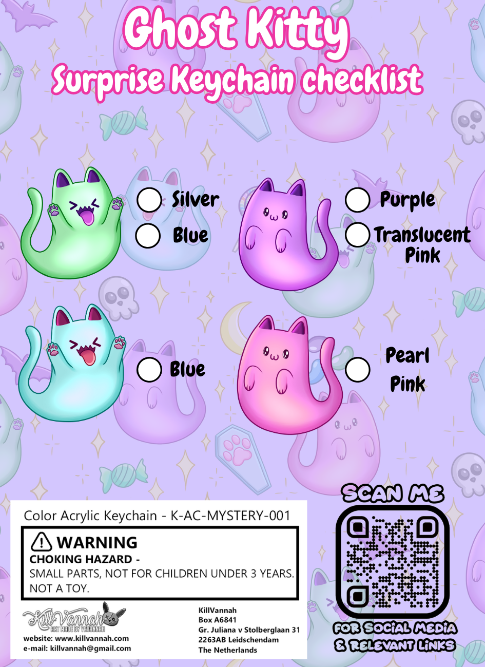 SURPRISE BAG - Ghost Kitty Keychain with Sticker