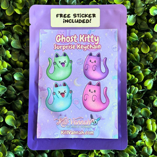 SURPRISE BAG - Ghost Kitty Keychain with Sticker