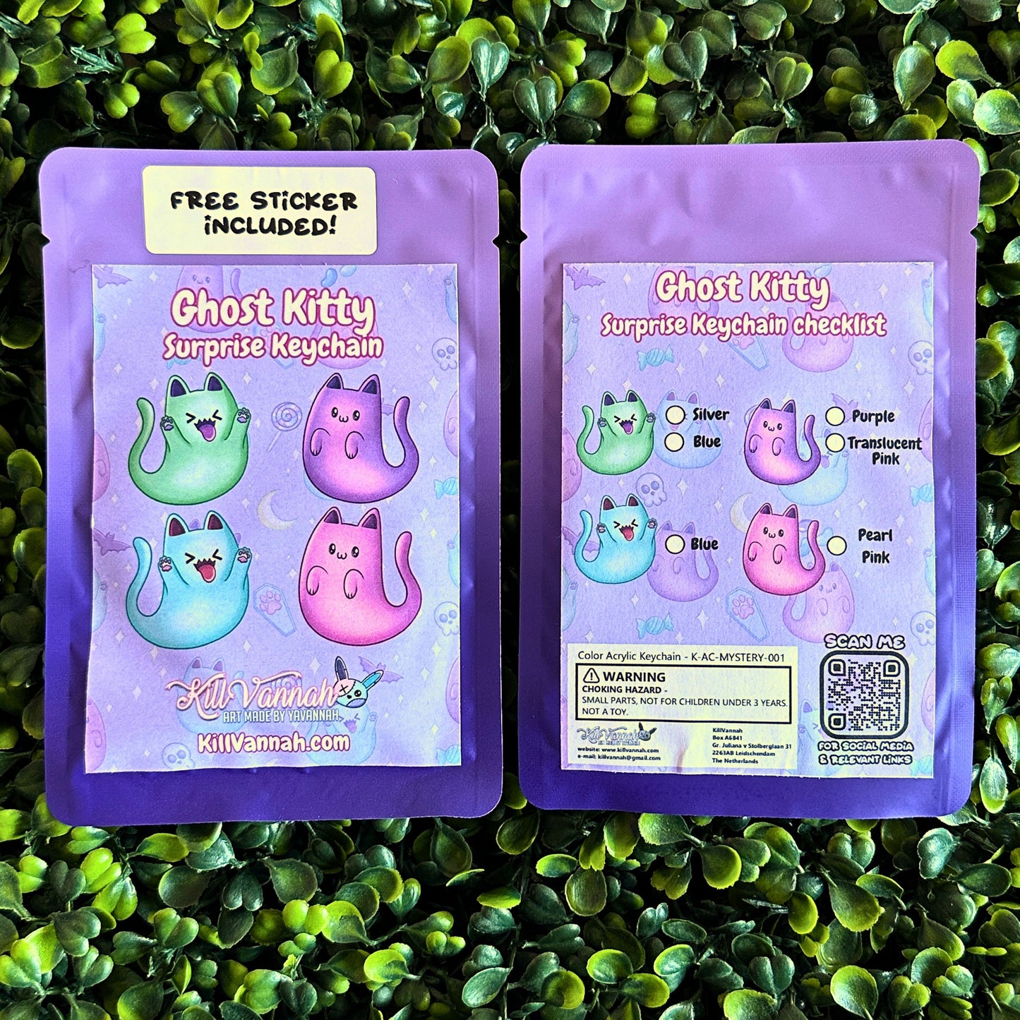 SURPRISE BAG - Ghost Kitty Keychain with Sticker