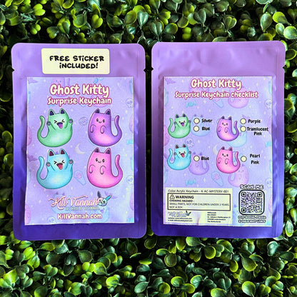SURPRISE BAG - Ghost Kitty Keychain with Sticker