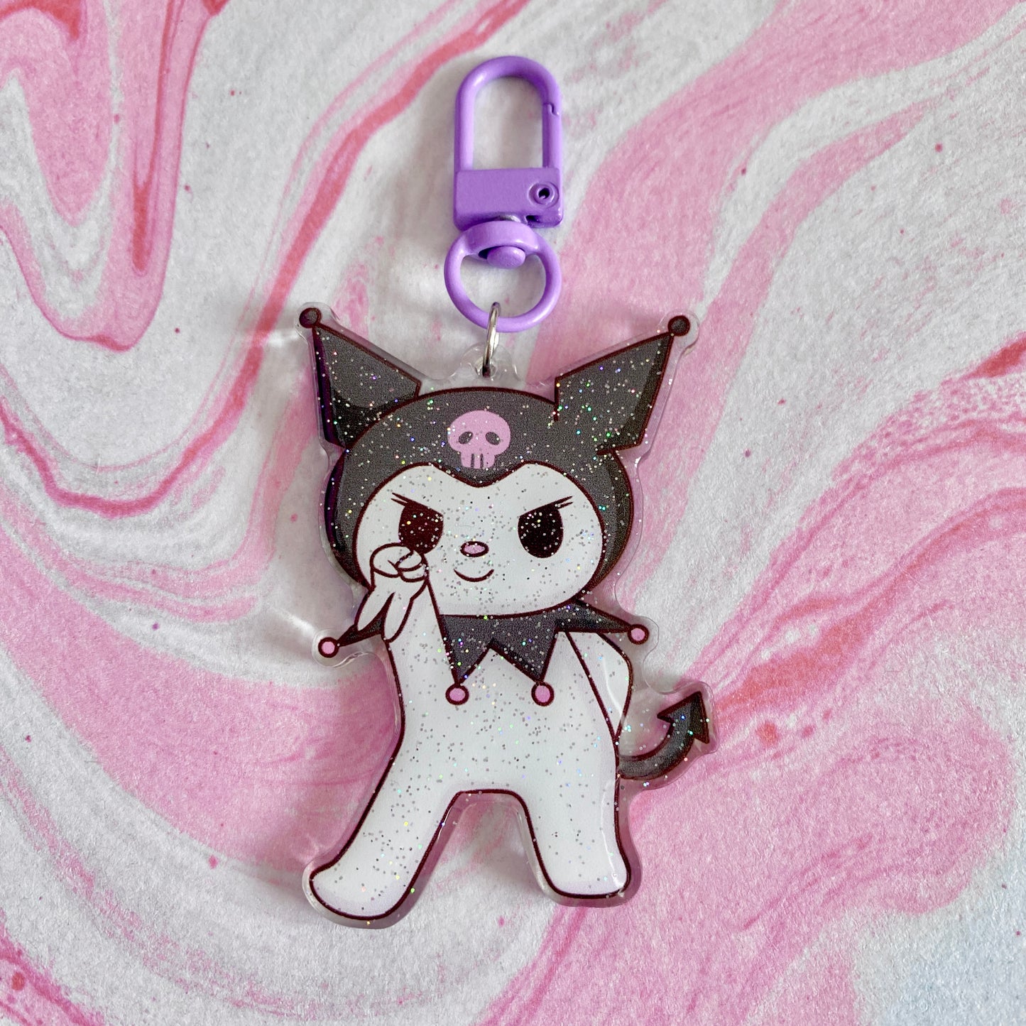 Confident Kuromi & Sad Melody - Glitter Keychain