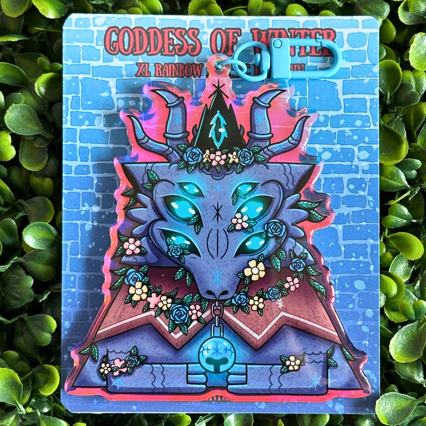 Goddess of Winter - XL Double-Sided Rainbow Acrylic Keychain - Cult of the Lamb inspired
