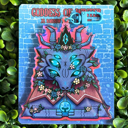 Goddess of Winter - XL Double-Sided Rainbow Acrylic Keychain - Cult of the Lamb inspired