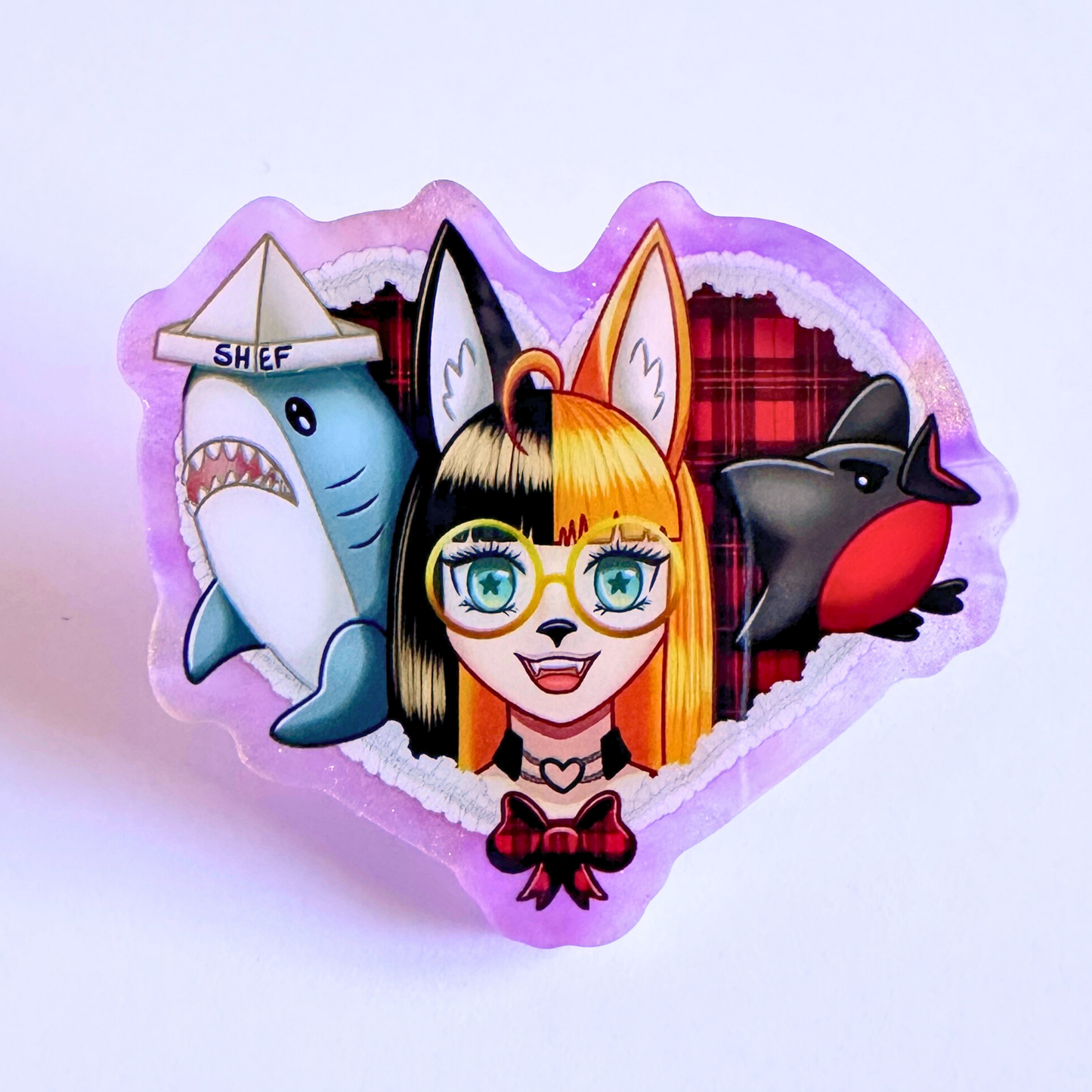 Cakejumper and Friends - Purple Pearl Acrylic Pin - Fanmade Merch