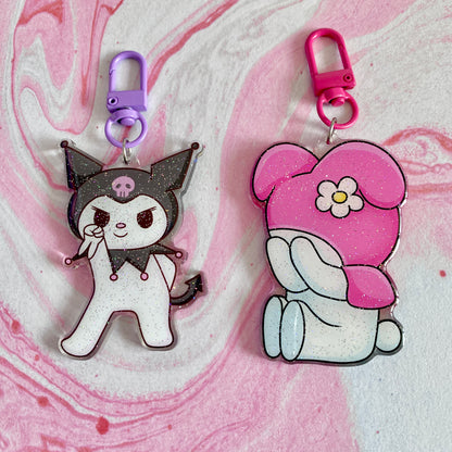 Confident Kuromi & Sad Melody - Glitter Keychain