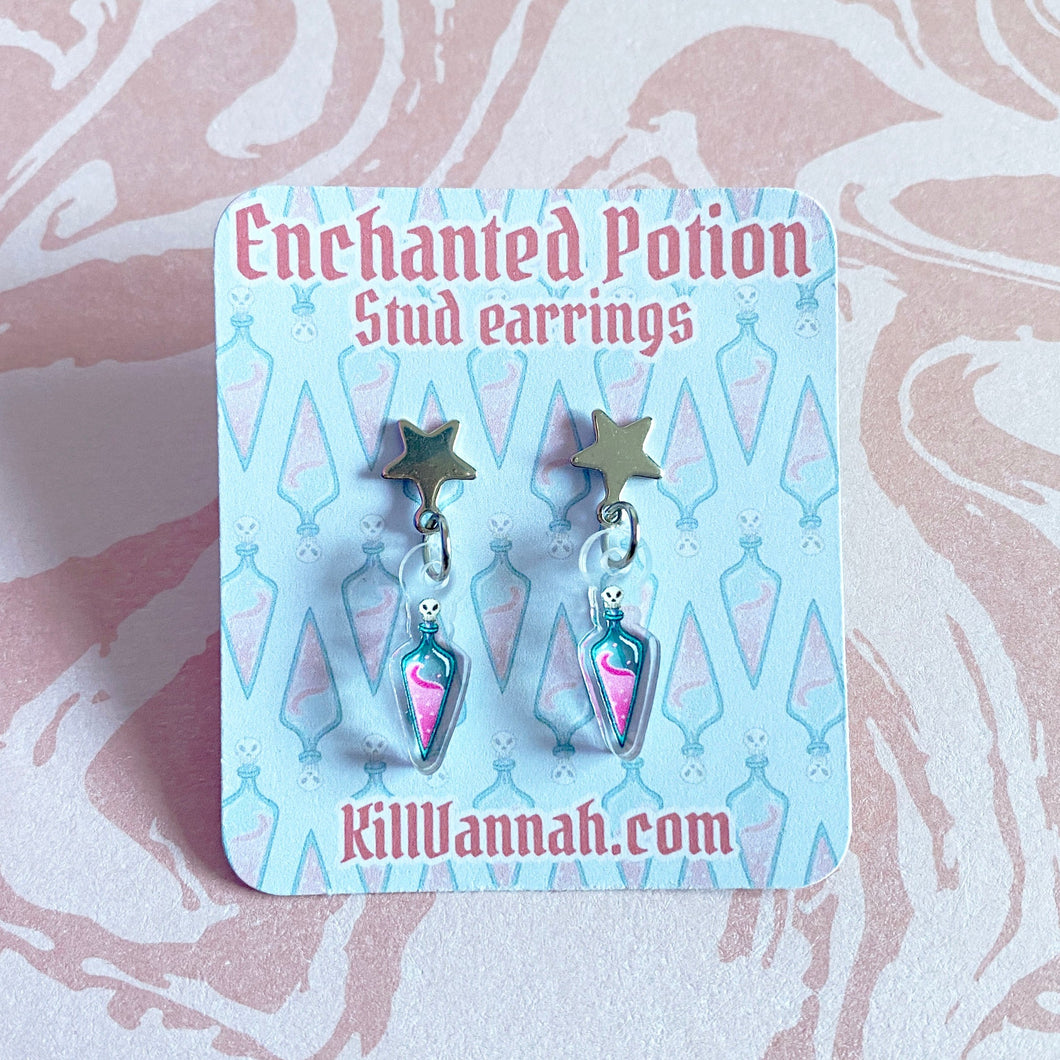Enchanted Potion - Dangle stud earrings with stained glass effect