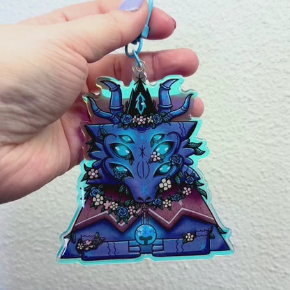 Goddess of Winter - XL Double-Sided Rainbow Acrylic Keychain - Cult of the Lamb inspired