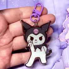 Load and play video in Gallery viewer, Confident Kuromi &amp; Sad Melody - Glitter Keychain
