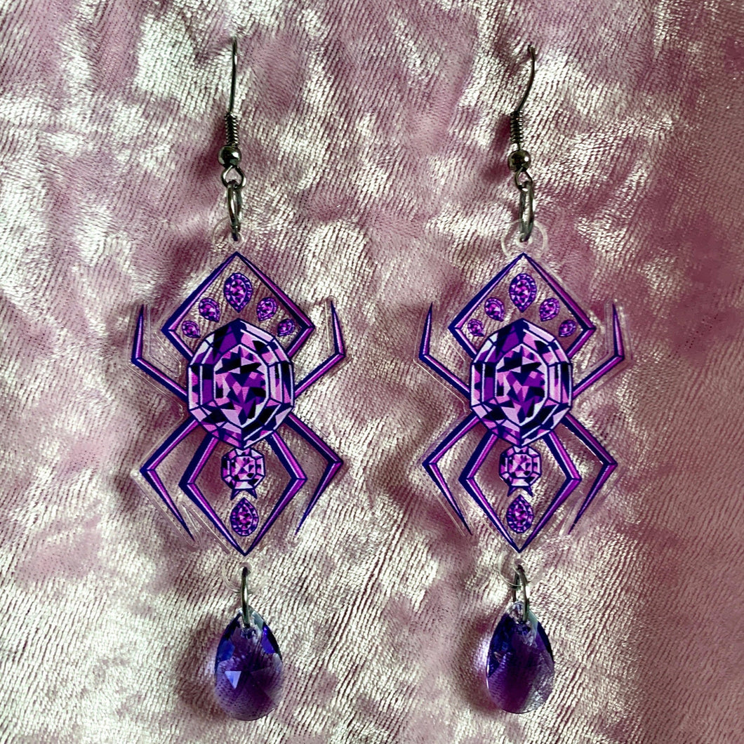 Jeweled Spider - Luxury Hook Earrings With Real Swarovski Crystals
